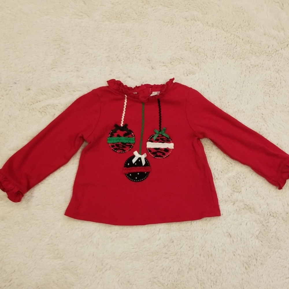 🎉 Holiday 18mo Ornament girl's frill top EUC
